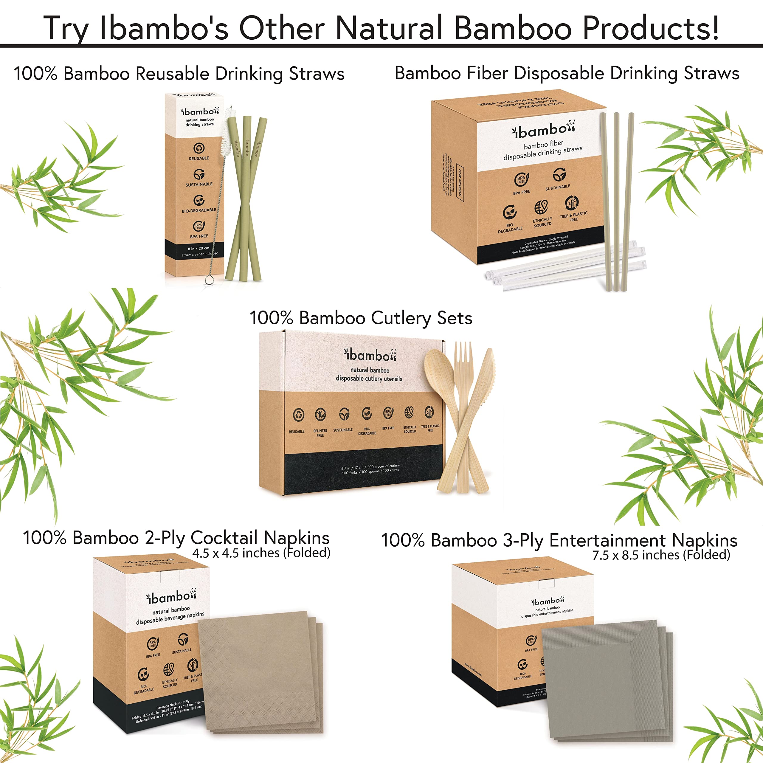 Bamboo Napkins 4.5"x4.5" Compostable Dinner Napkins