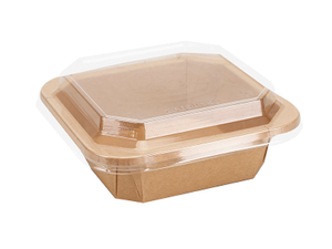 10-40oz Kraft Paper Square Bowl with Lids