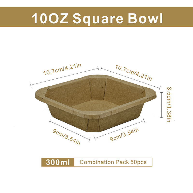 10-40oz Kraft Paper Square Bowl with Lids