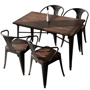 Solid Wood Dining Table Wrought Iron Table And Chair Combination