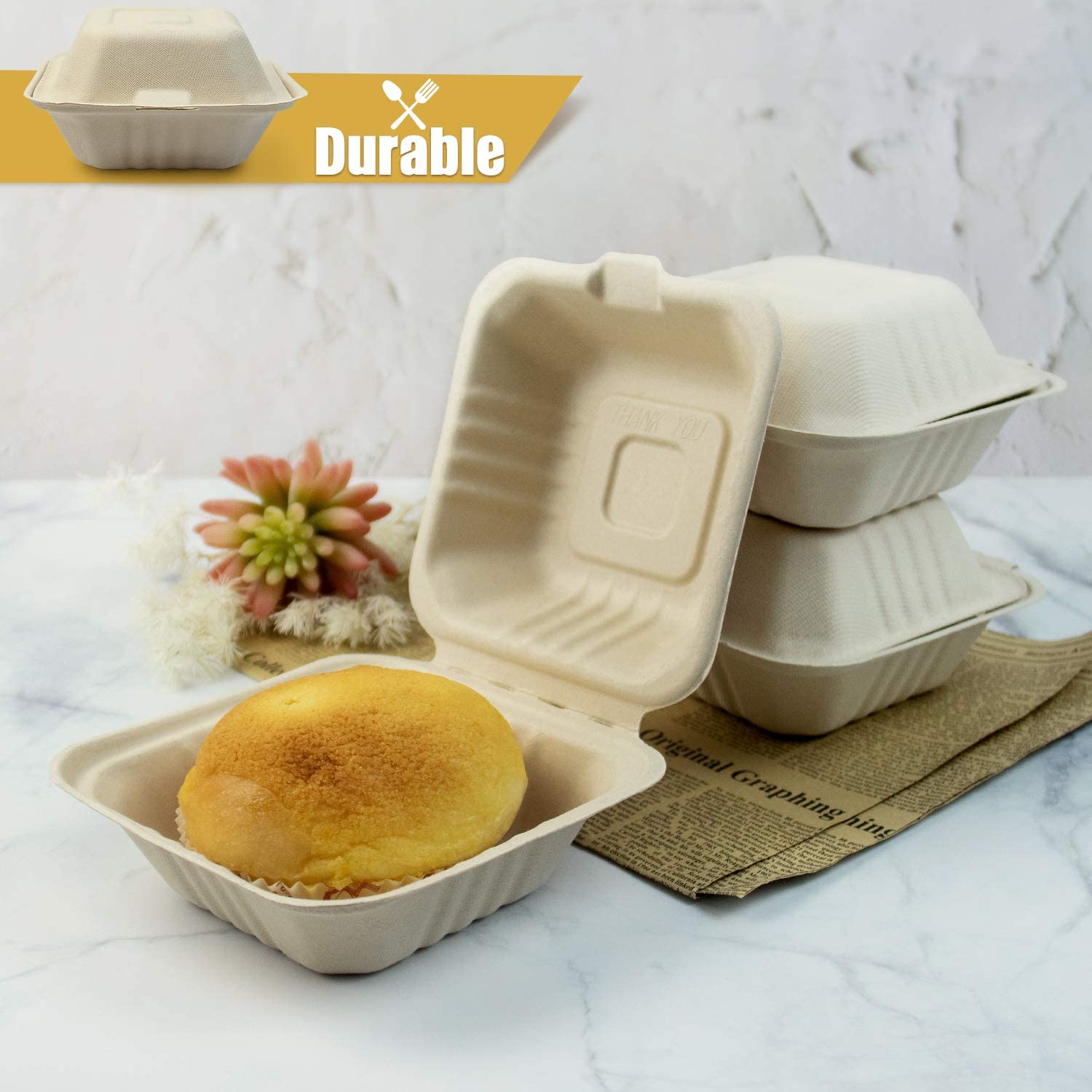 Sugarcane Bagasse Fast Food Packaging Container Burger Box 