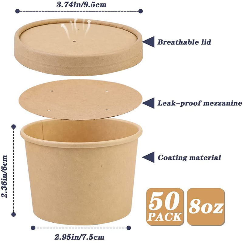 8oz-32oz Kraft Paper Soup Cup Bowl with Lids