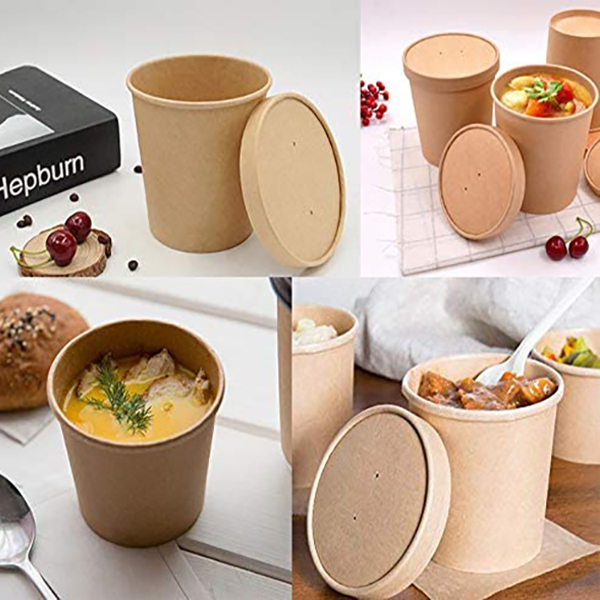 8oz-32oz Kraft Paper Soup Cup Bowl with Lids