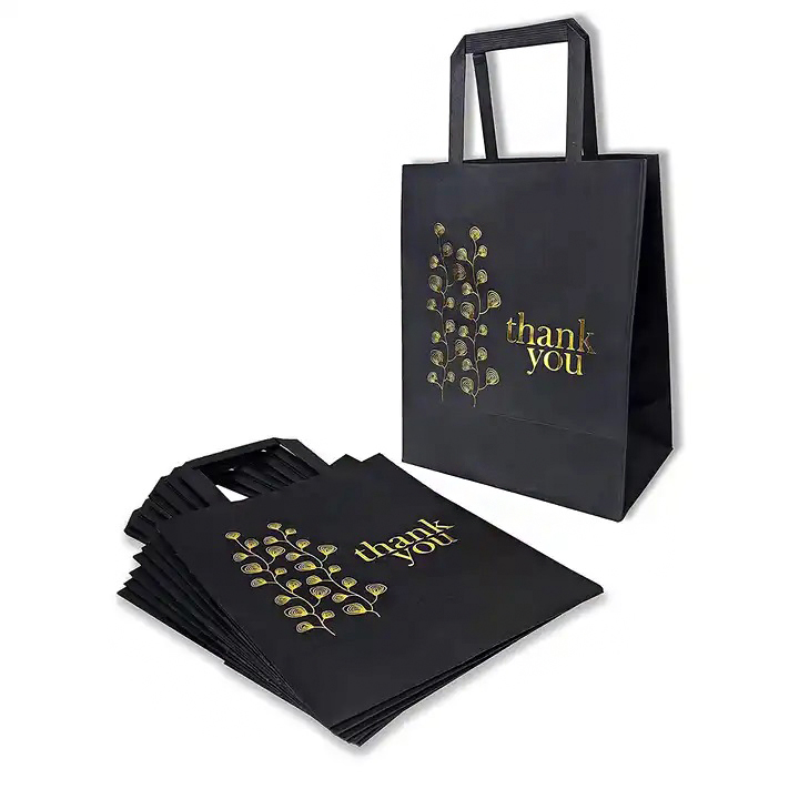 Wholesales Custom Logo Printed Recycled Packaging Shopping Bag Kraft Paper Bag with Flat Handles 