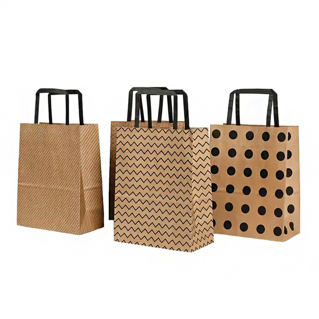 Wholesales Custom Logo Printed Recycled Packaging Shopping Bag Kraft Paper Bag with Flat Handles 