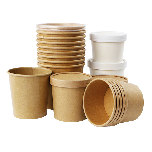 8oz-32oz Kraft Paper Soup Cup Bowl with Lids