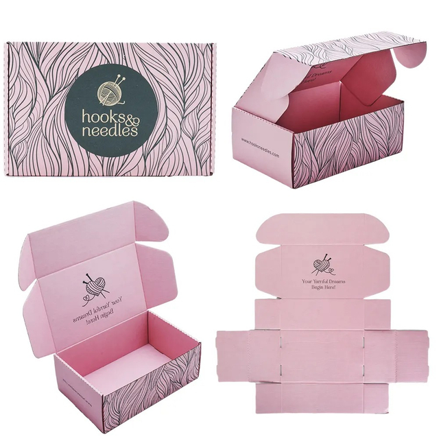 Custom Corrugated Board Clothing Shoes Shipping Boxes Packaging Design Print Logo Hot Stamping Pink Shipping Package Paper Box